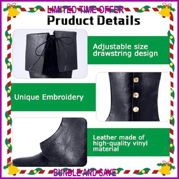 Men\'s Santa Boot Covers, Artificial Leather, SC Embroidery, Christmas Costume
